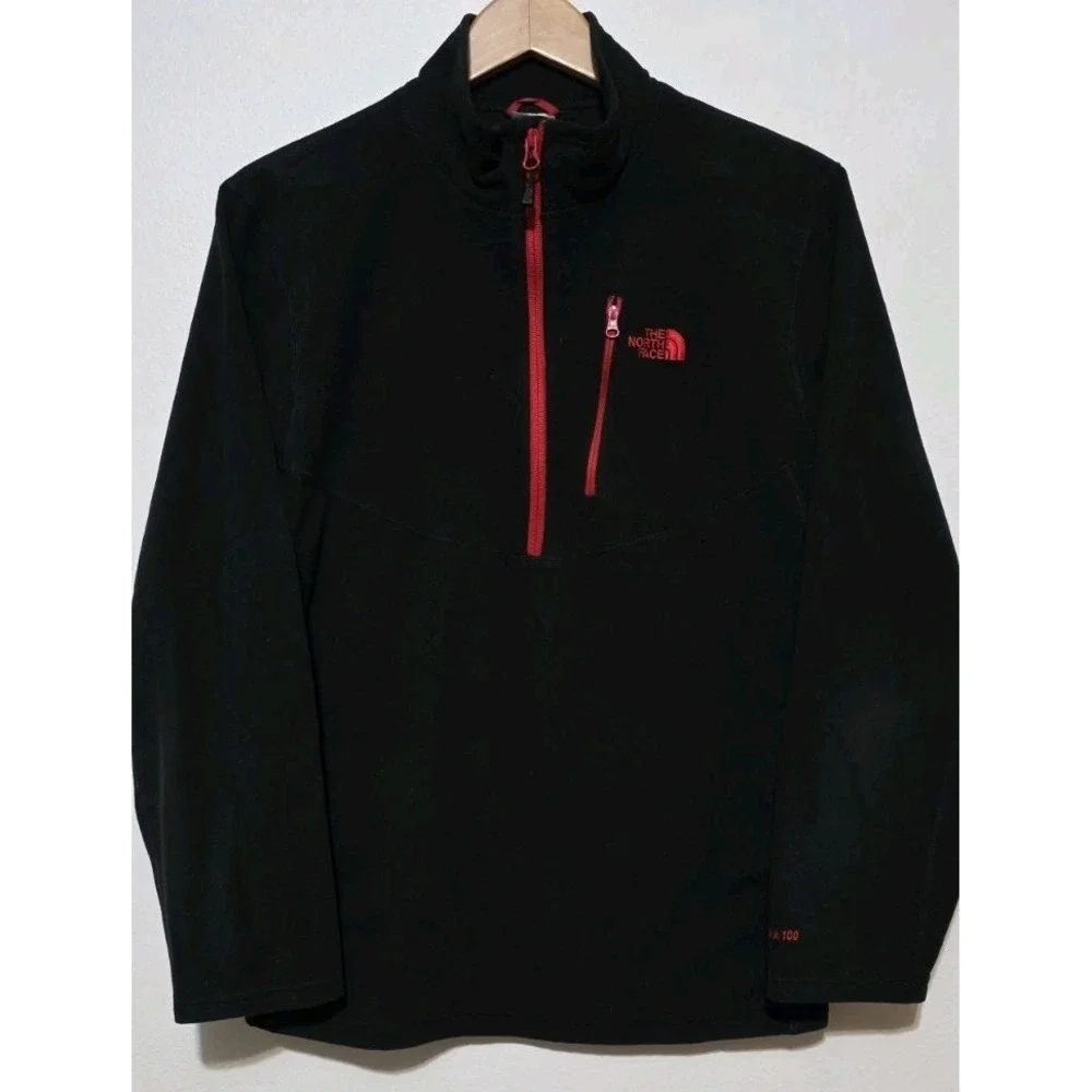 The North Face‎ Men Sz L Black 1/2 Zip Fleece Gridlock Pullover Polartec Black